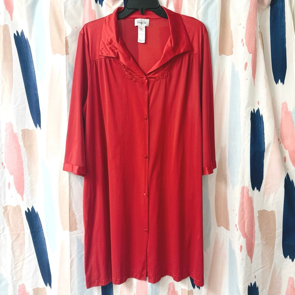 Vintage Vanity Fair Cherry Red Button Front Lightweight Housecoat Size Large